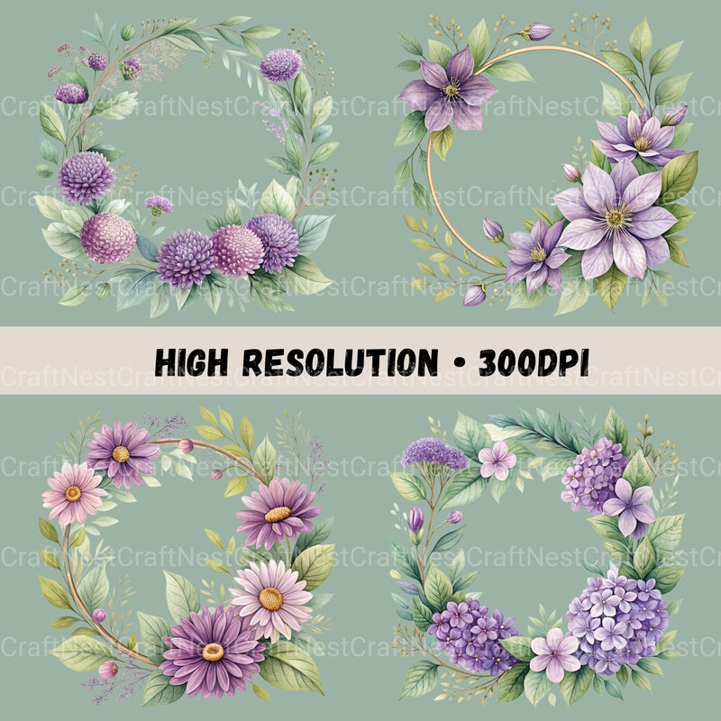 Purple Floral Frames Clipart Bundle - CraftNest - Digital Crafting and Art