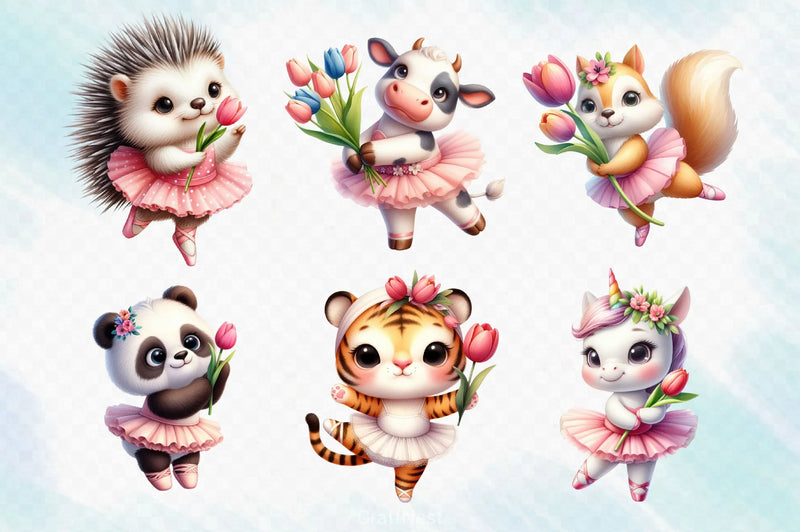 Cute Animals And Tulip Flower Clipart Bundle 4 - CraftNest - Digital Crafting and Art