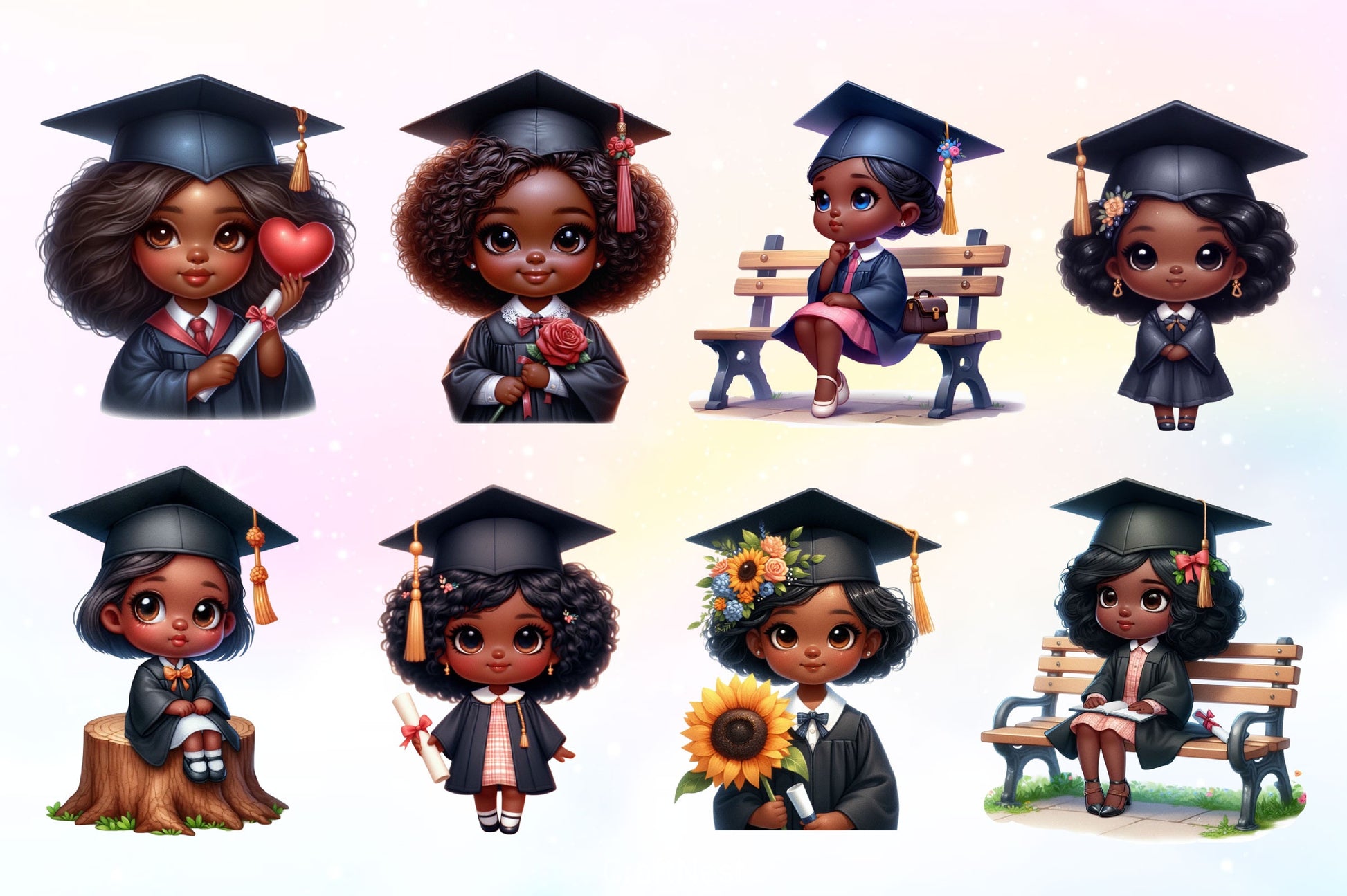 Cute Black Graduation Girl Clipart Bundle - CraftNest - Digital Crafting and Art