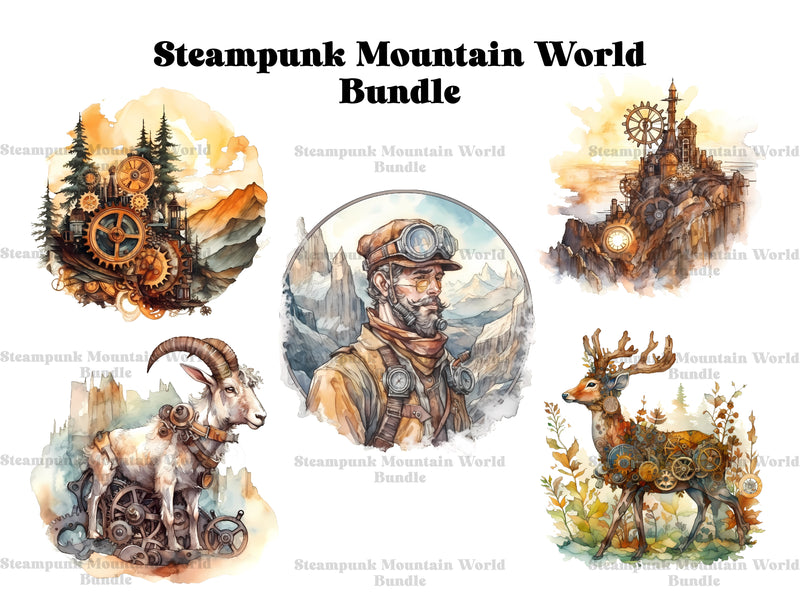 Steampunk Mountain World Clipart - CraftNest