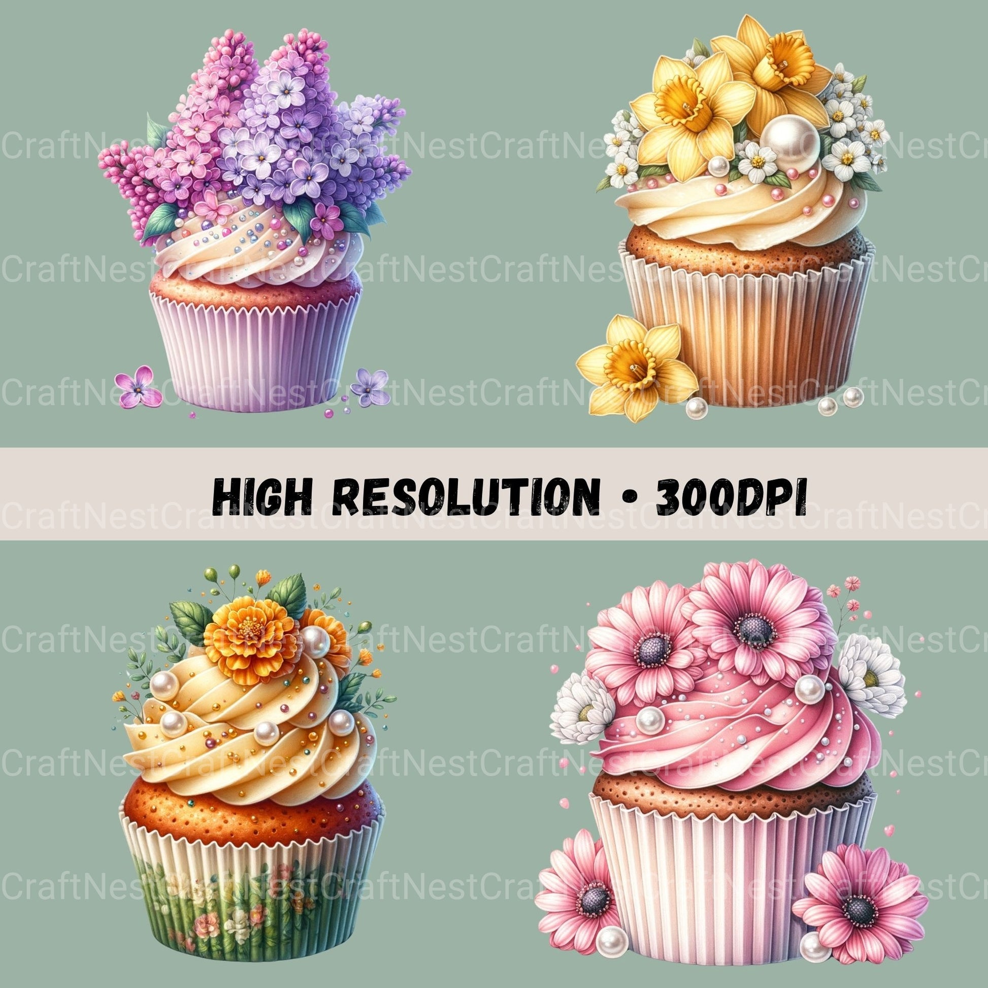 Cupcakes Floral Clipart Bundle - CraftNest - Digital Crafting and Art