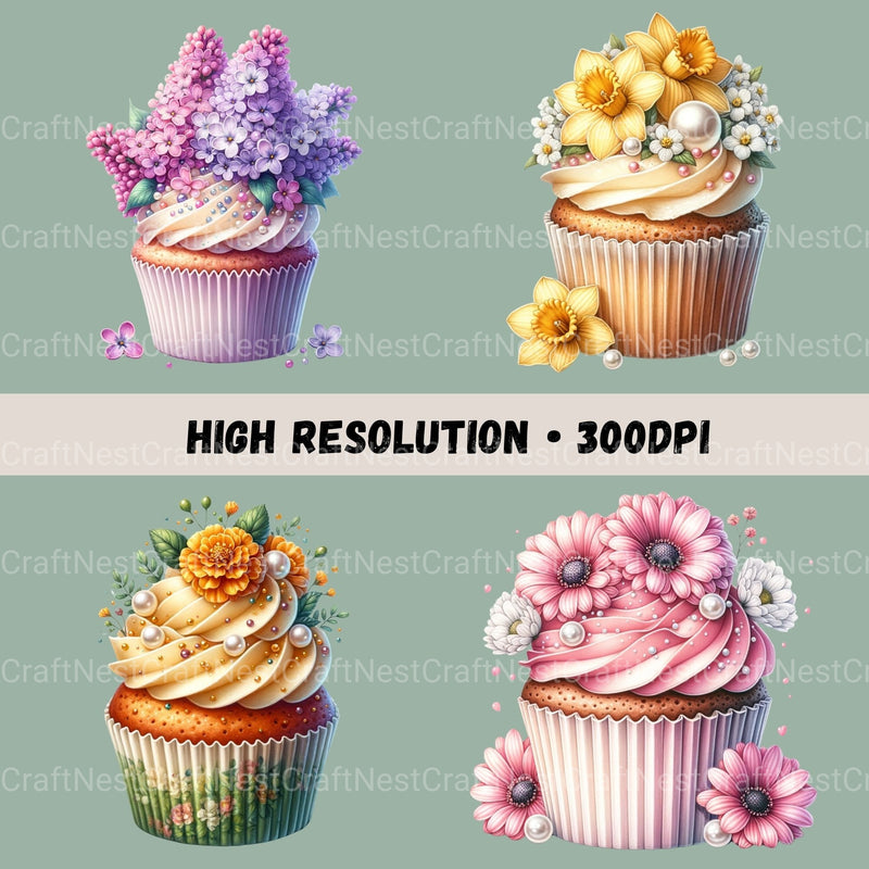 Cupcakes Floral Clipart Bundle - CraftNest - Digital Crafting and Art