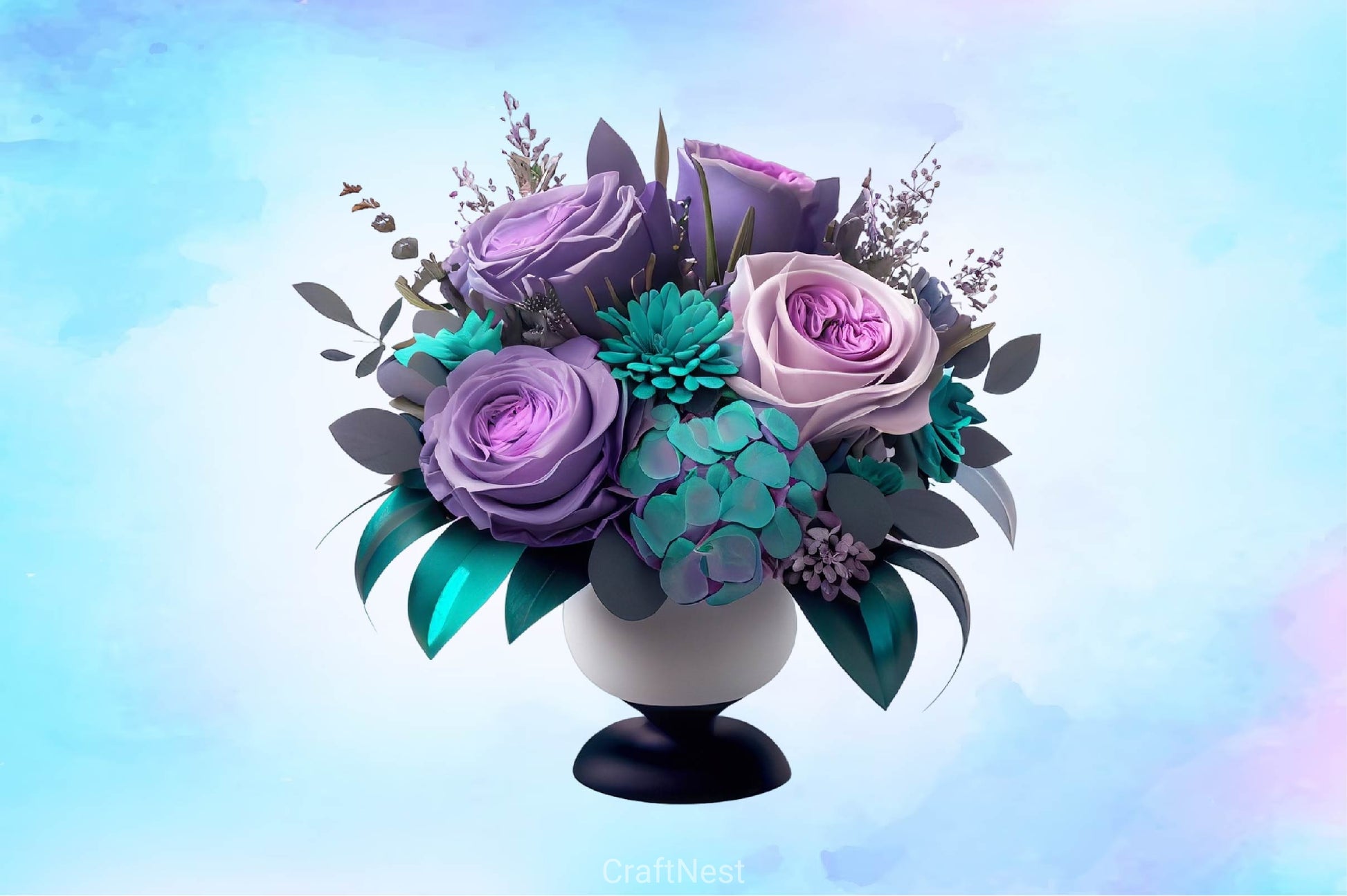 Purple And Turquoise Bouquets Clipart Bundle - CraftNest - Digital Crafting and Art