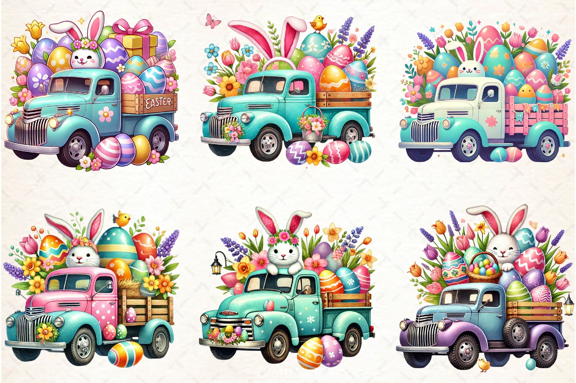 Easter Bunny Truck Clipart Bundle 6 - CraftNest - Digital Crafting and Art