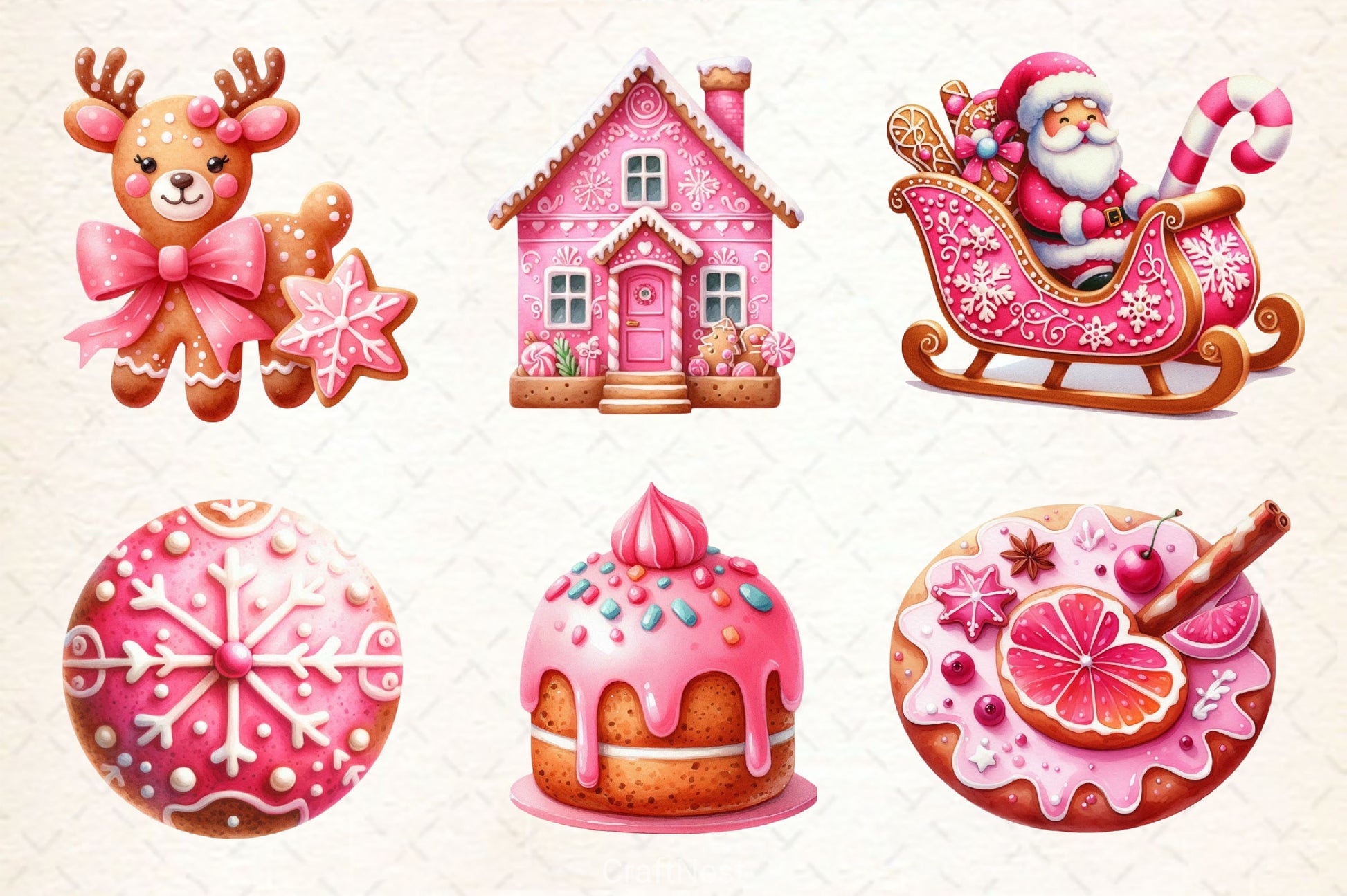 Pink Gingerbread Clipart Bundle - CraftNest - Digital Crafting and Art