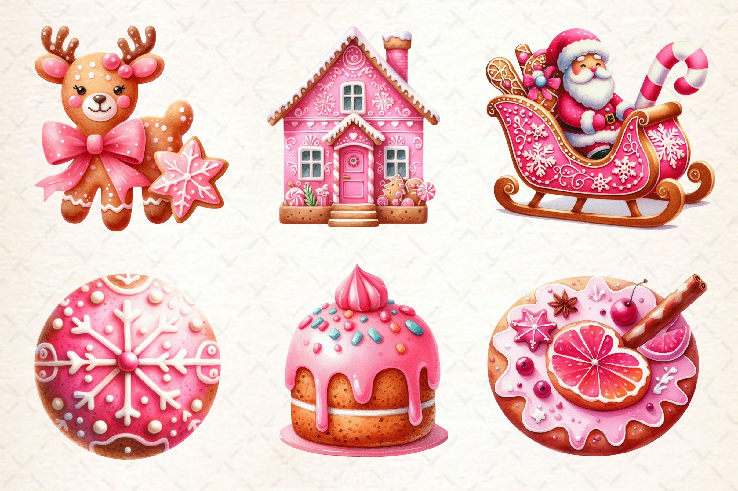 Pink Gingerbread Clipart Bundle - CraftNest - Digital Crafting and Art