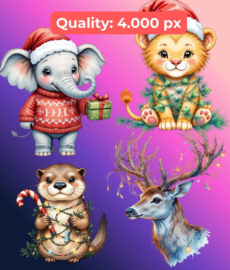Christmas Zoo Clipart Bundle - CraftNest - Digital Crafting and Art