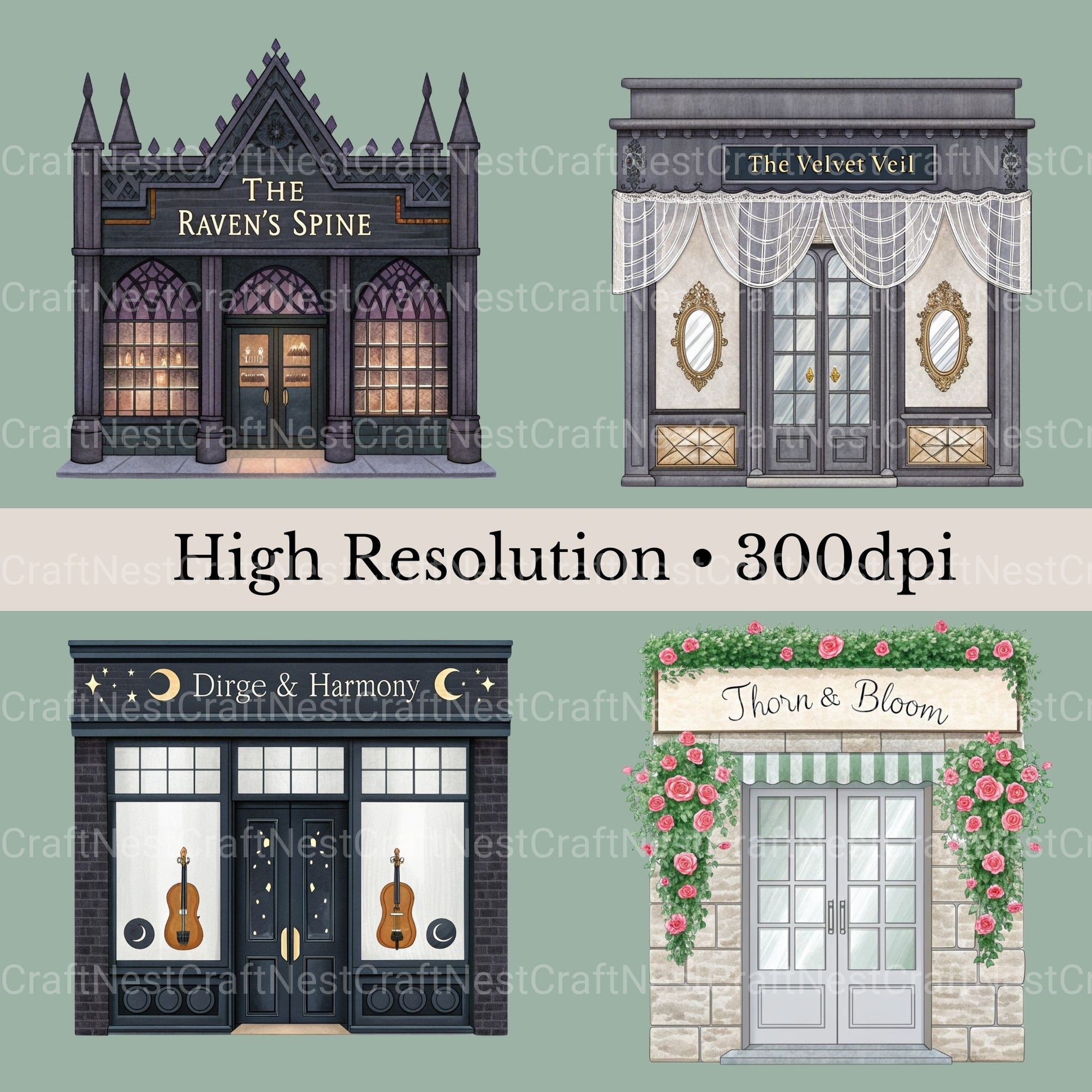 Village Shops Gothic Clipart Bundle - CraftNest - Digital Crafting and Art