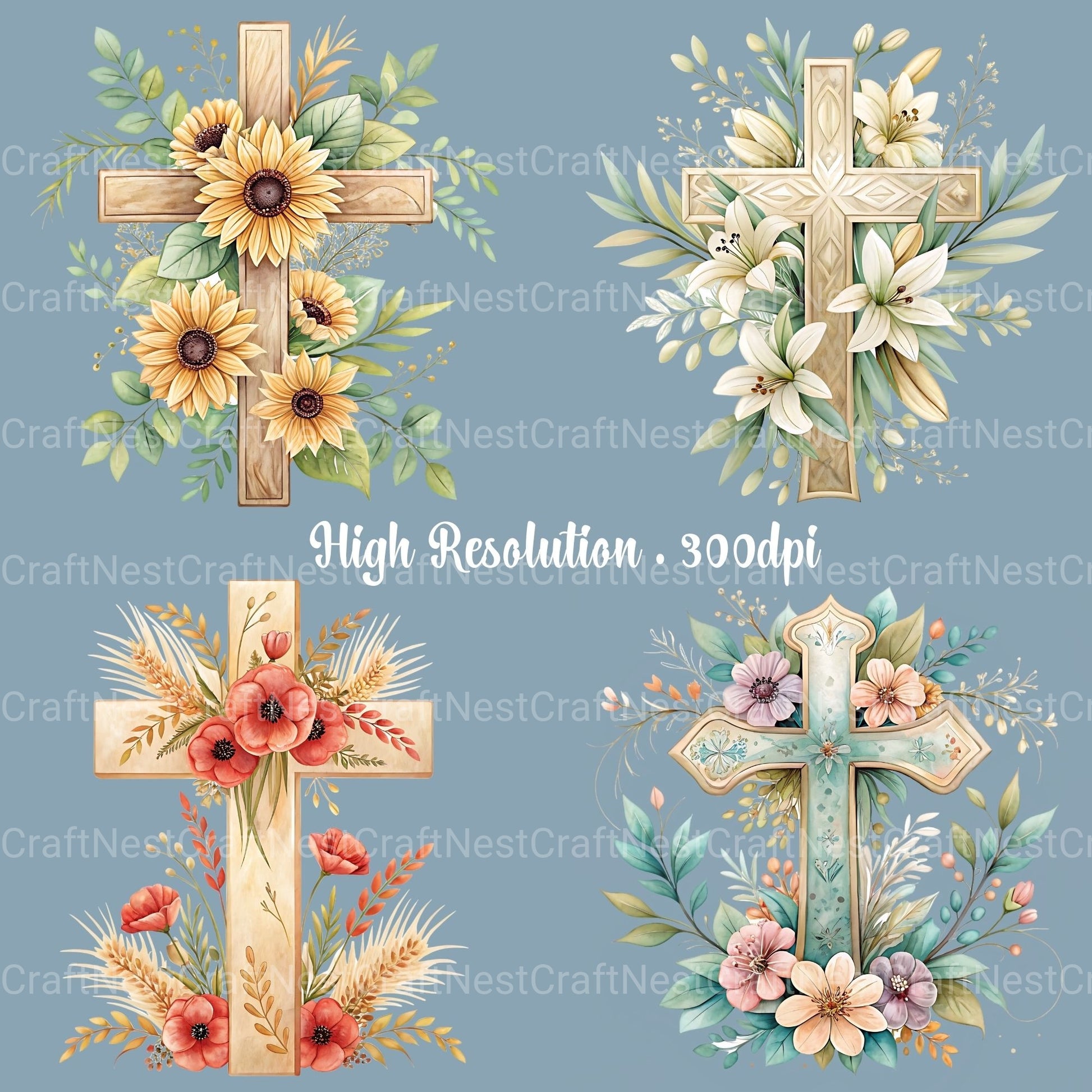 Cross Floral Clipart Bundle 3 - CraftNest - Digital Crafting and Art