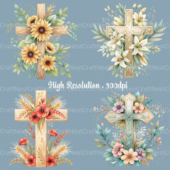 Cross Floral Clipart Bundle 3 - CraftNest - Digital Crafting and Art