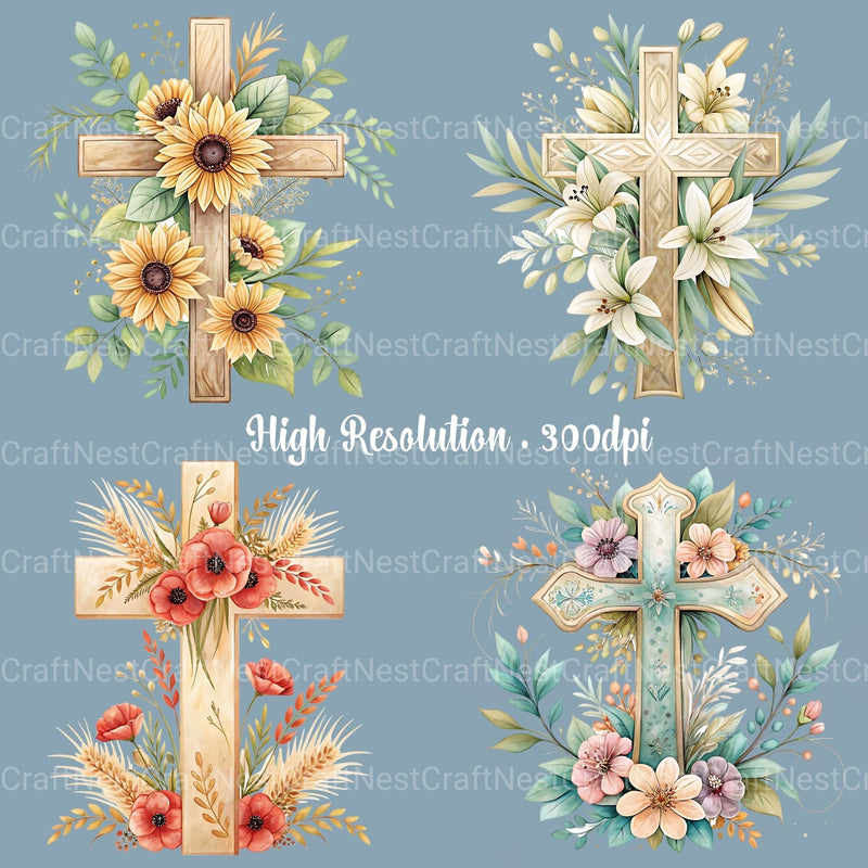 Cross Floral Clipart Bundle 3 - CraftNest - Digital Crafting and Art