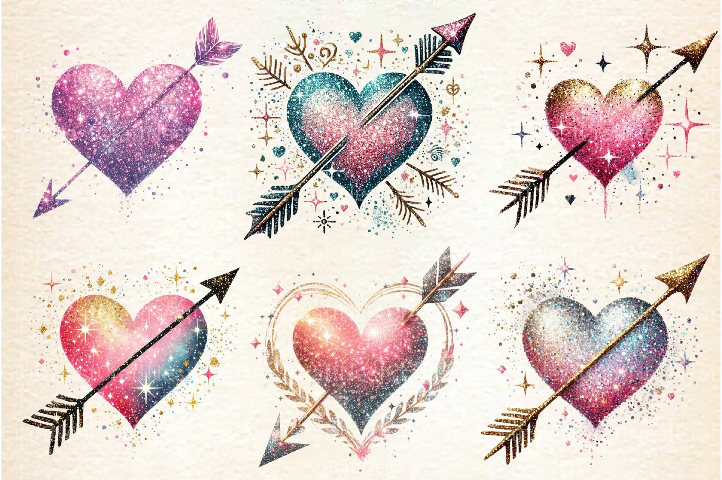Glitter Heart Valentine Clipart Bundle - CraftNest - Digital Crafting and Art