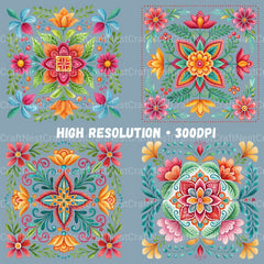 Mexican Embroidery Flowers Clipart Bundle - CraftNest - Digital Crafting and Art