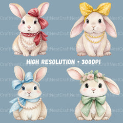 Bunnies Coquette Bow Clipart Bundle - CraftNest - Digital Crafting and Art
