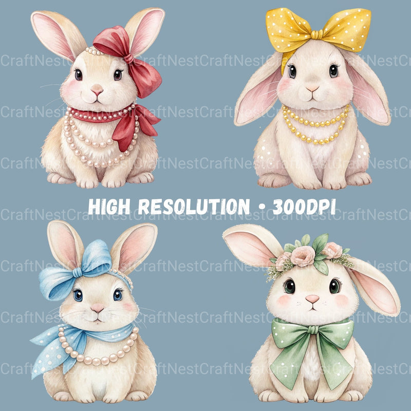 Bunnies Coquette Bow Clipart Bundle - CraftNest - Digital Crafting and Art