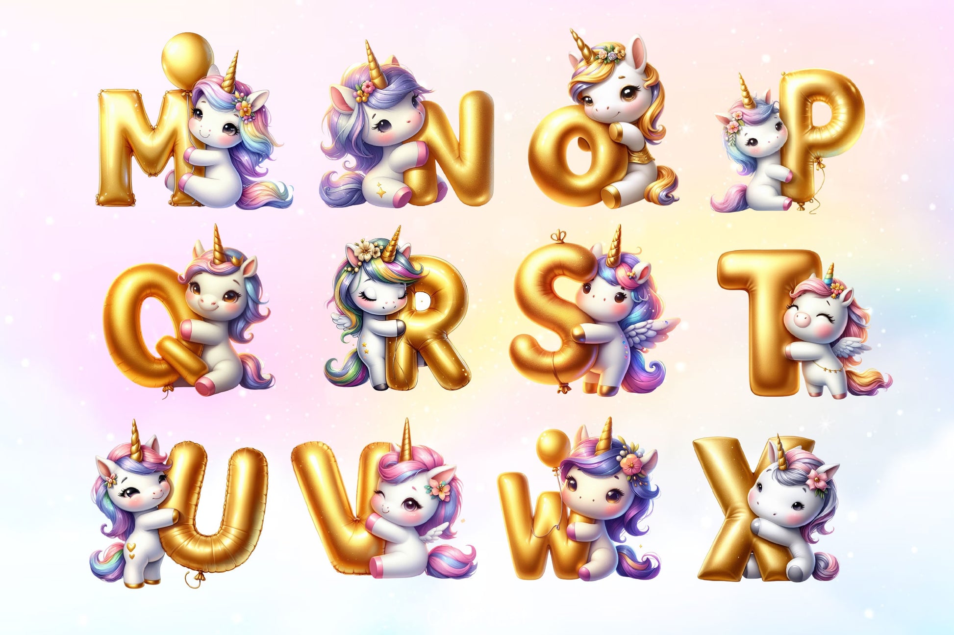 Cute Unicorn Gold Alphabet Clipart Bundle - CraftNest - Digital Crafting and Art