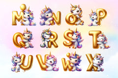 Cute Unicorn Gold Alphabet Clipart Bundle - CraftNest - Digital Crafting and Art