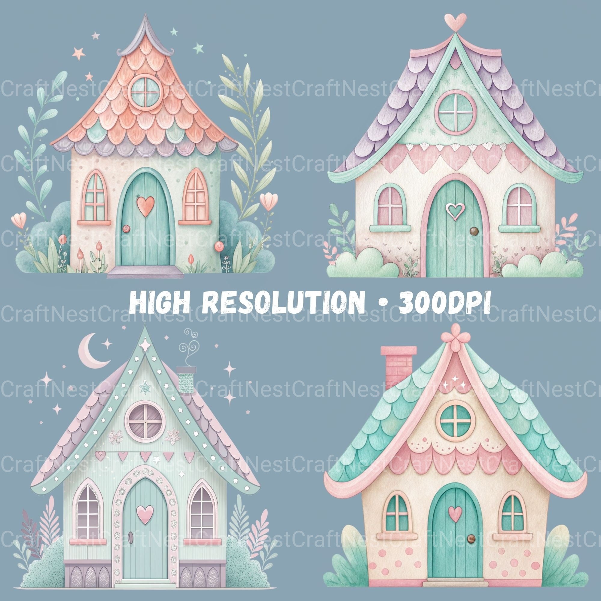 Whimsical Homes Clipart Bundle - CraftNest - Digital Crafting and Art