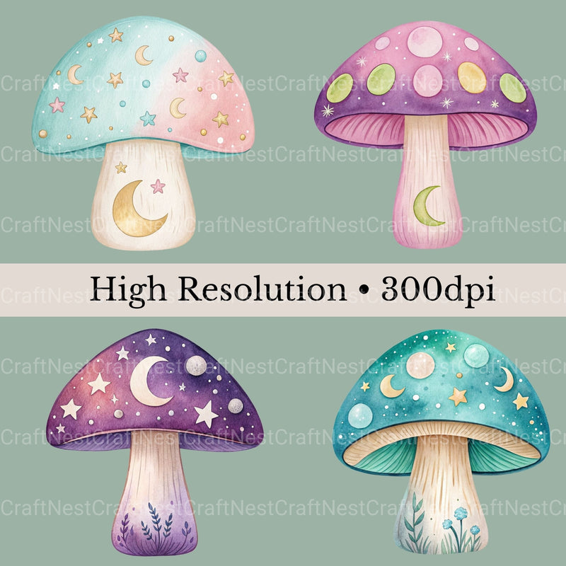 Mushrooms Celestial Clipart Bundle - CraftNest - Digital Crafting and Art