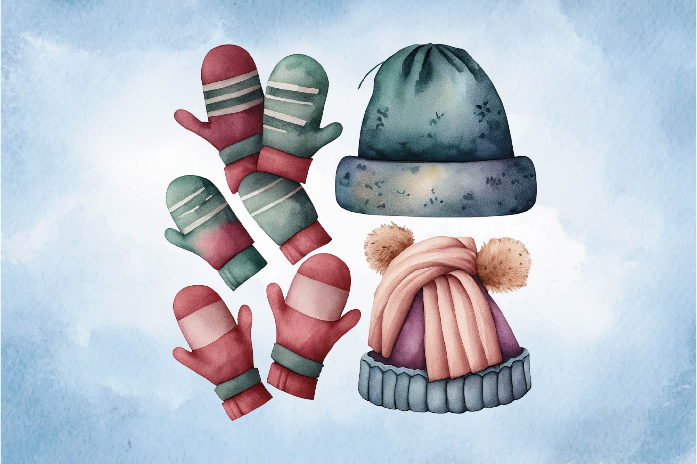 Winter Cute Set Of Mittens Clipart Bundle - CraftNest - Digital Crafting and Art