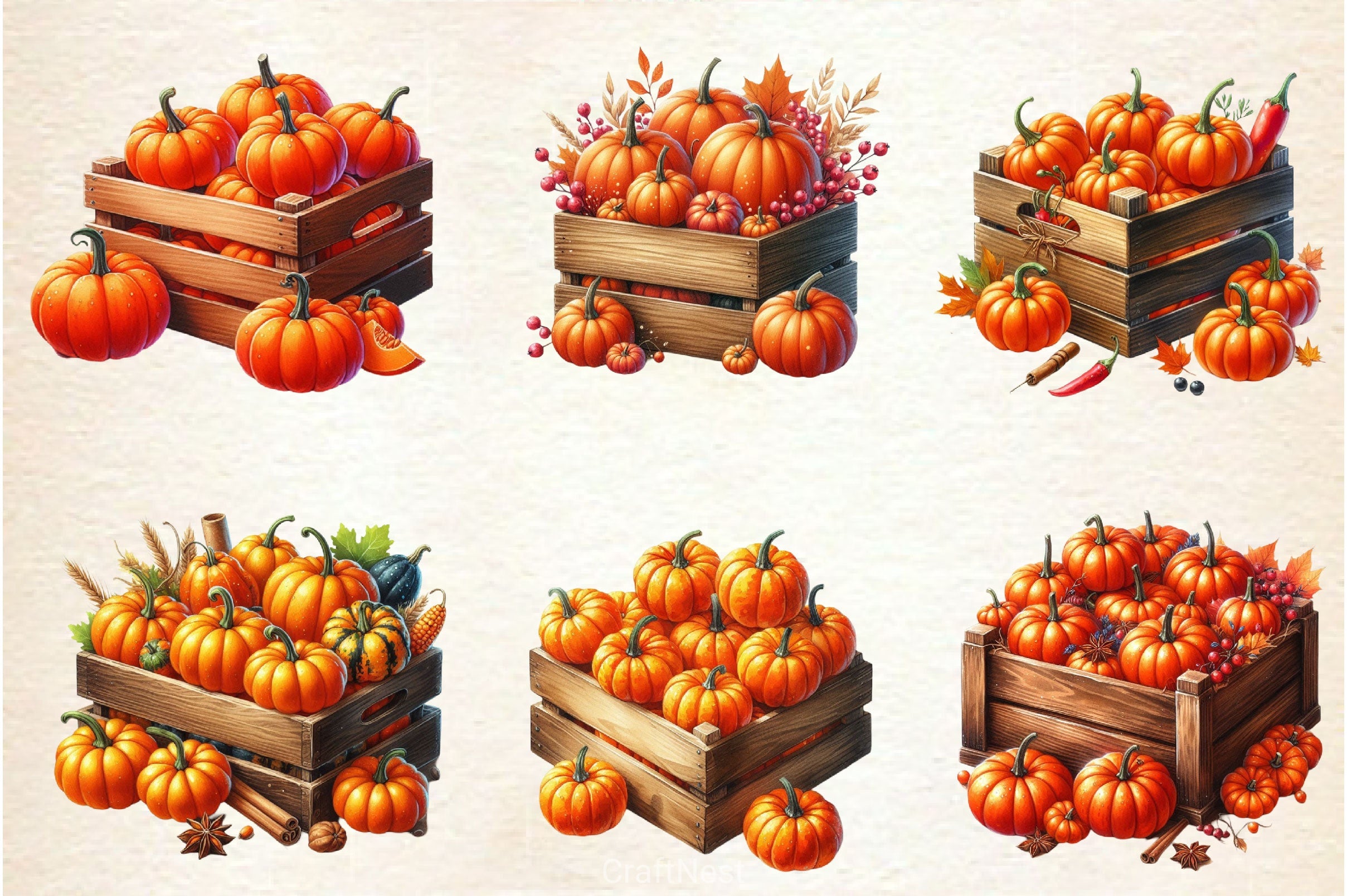 Pumpkin Wooden Box Clipart Bundle - CraftNest - Digital Crafting and Art