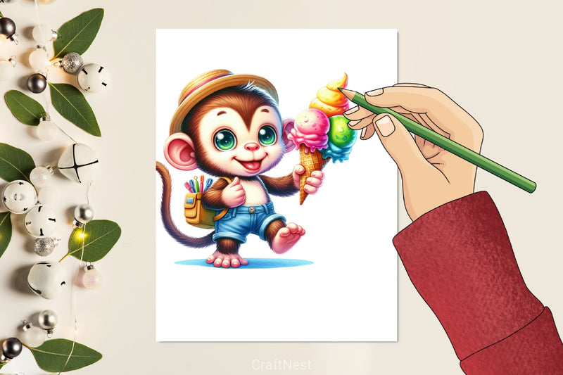 Monkey Ice Cream Clipart Bundle - CraftNest - Digital Crafting and Art