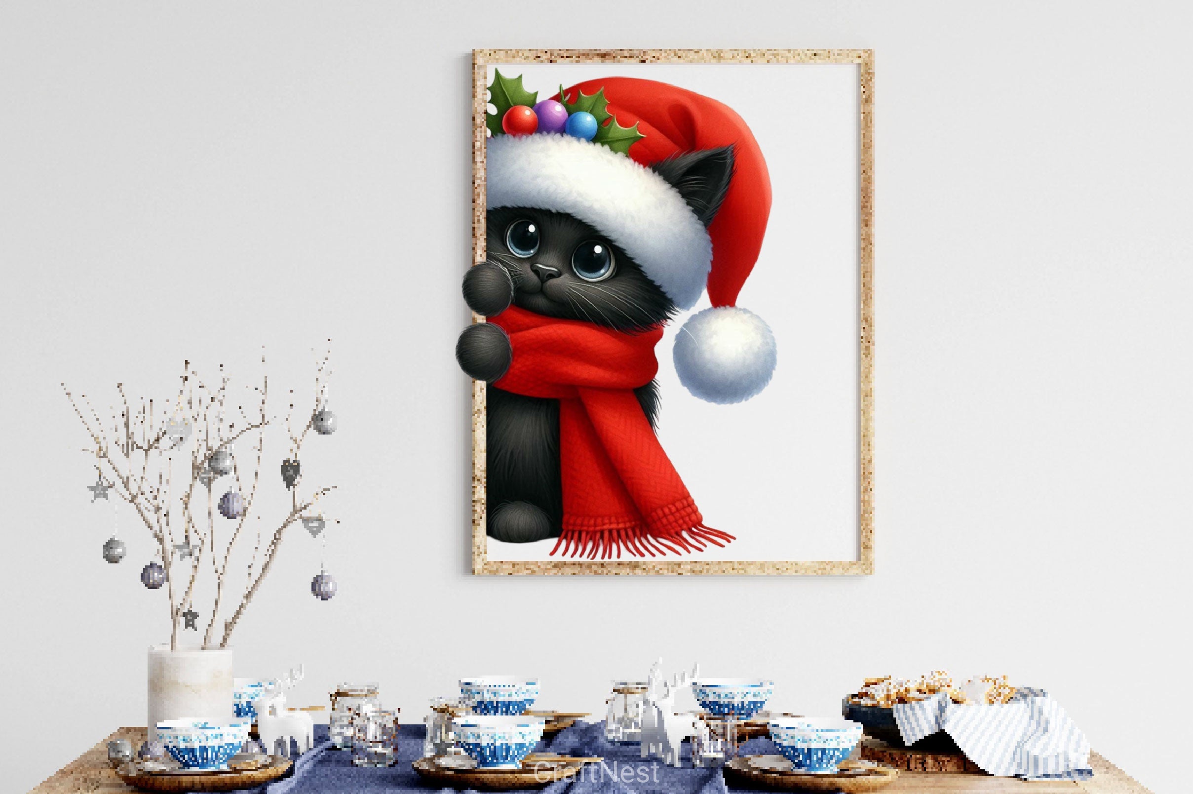Christmas Cat Peeking Around Corner Clipart Bundle - CraftNest - Digital Crafting and Art