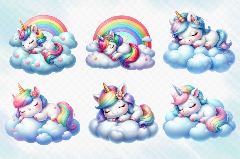 Sleeping Baby Unicorn Clipart Bundle 2 - CraftNest - Digital Crafting and Art