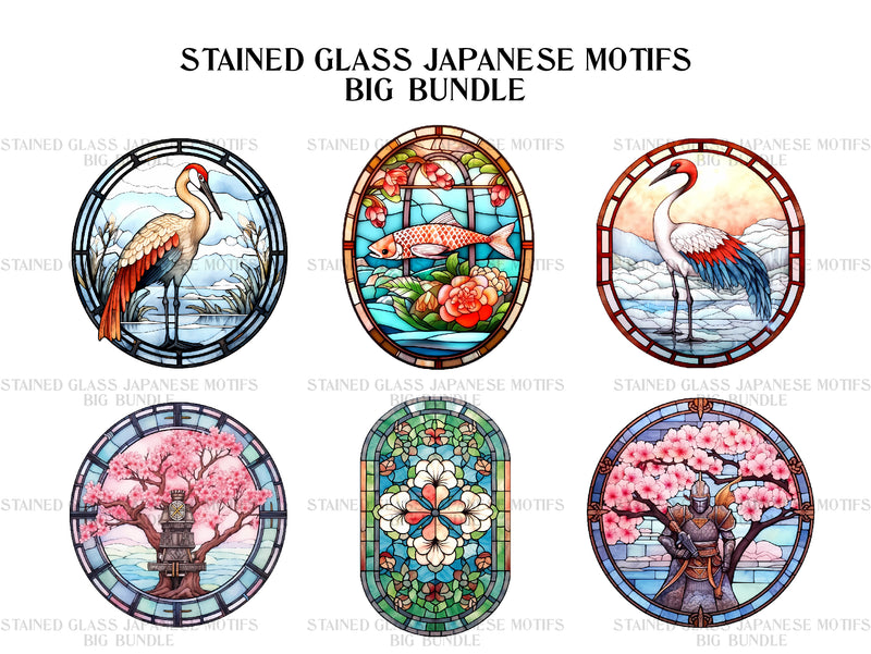 Stained Glass Japanese Motifs Clipart - CraftNest