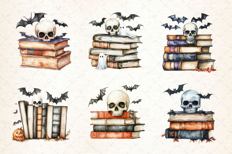 Skull Spell Books Spooky Halloween Clipart Bundle - CraftNest - Digital Crafting and Art