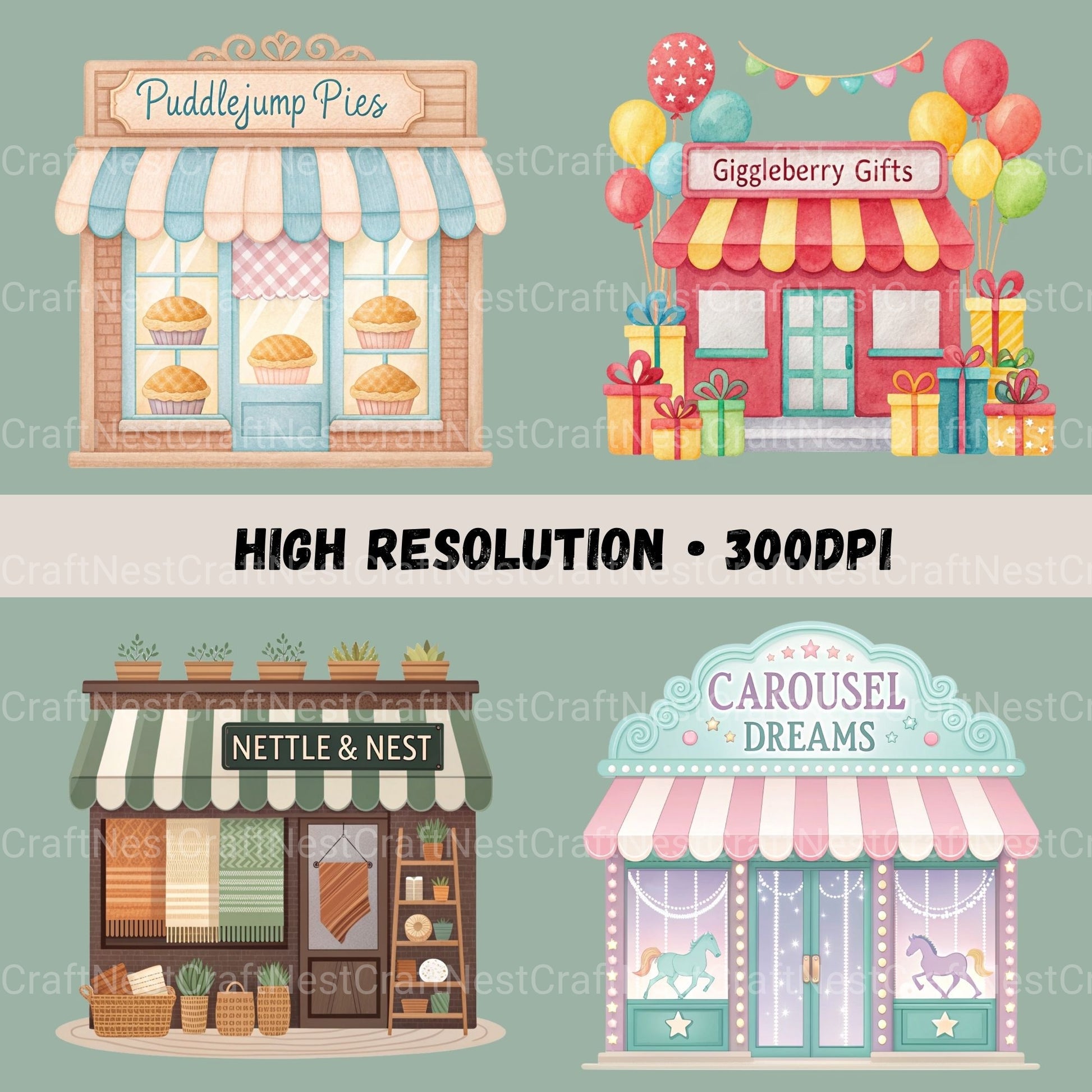 Village Shops Whimsical Clipart Bundle - CraftNest - Digital Crafting and Art