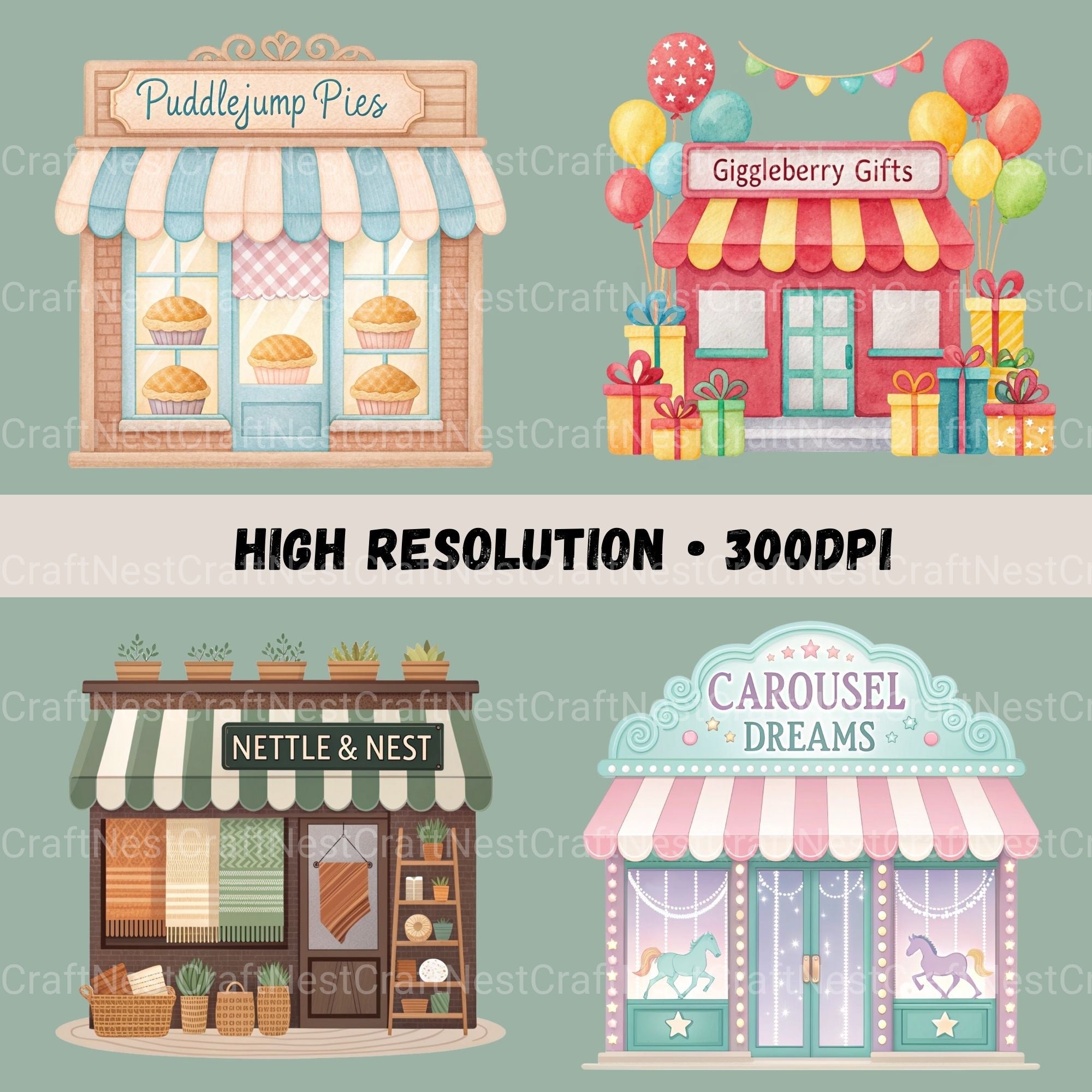 Village Shops Whimsical Clipart Bundle - CraftNest - Digital Crafting and Art
