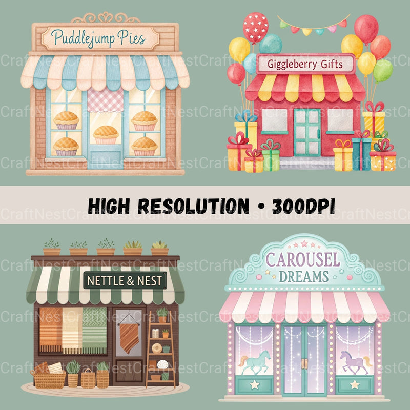 Village Shops Whimsical Clipart Bundle - CraftNest - Digital Crafting and Art