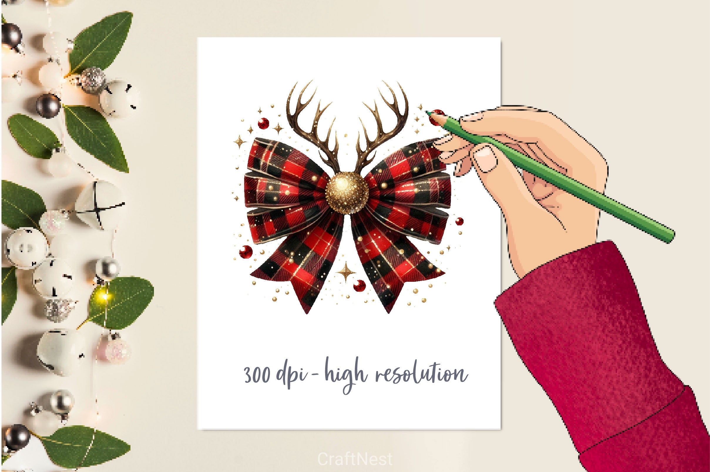 Christmas Reindeer Bow Coquette Bow Clipart Bundle - CraftNest - Digital Crafting and Art