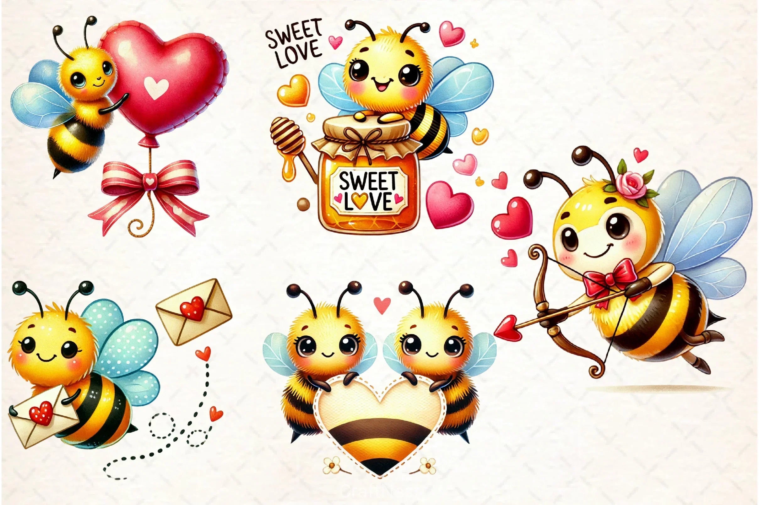 Lovely Bee Valentine's Clipart Bundle - CraftNest - Digital Crafting and Art