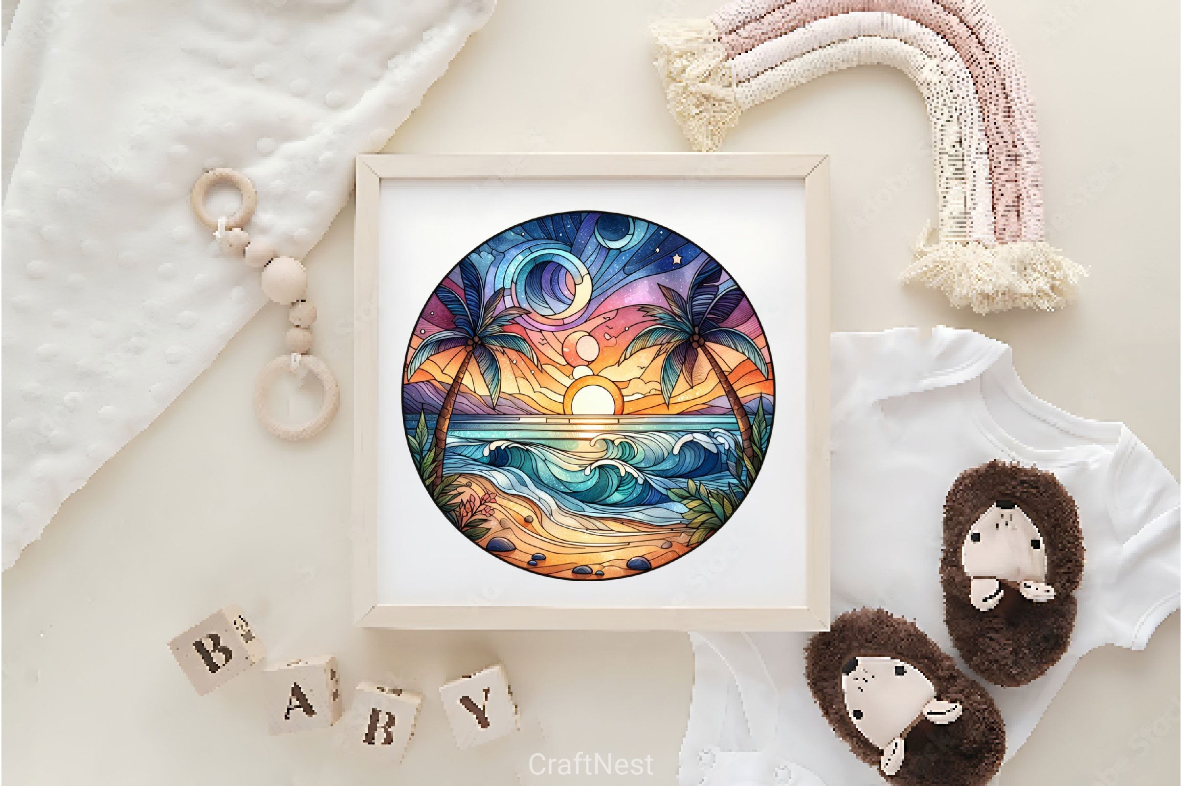 Stained Glass Tropical Beach Clipart Bundle - CraftNest - Digital Crafting and Art