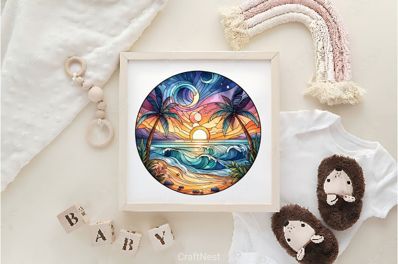 Stained Glass Tropical Beach Clipart Bundle - CraftNest - Digital Crafting and Art