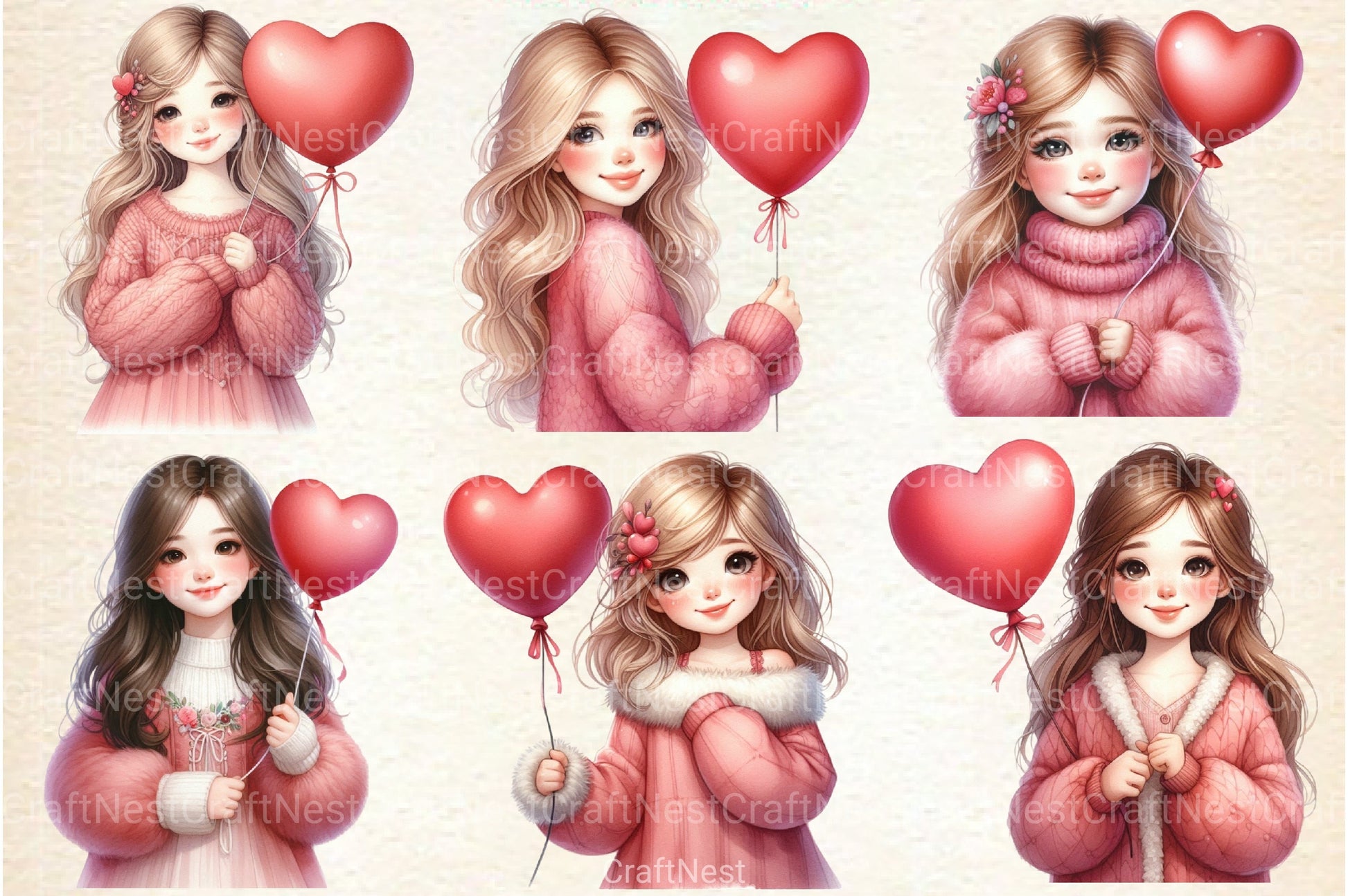 Valentine Cute Girl Clipart Bundle - CraftNest - Digital Crafting and Art