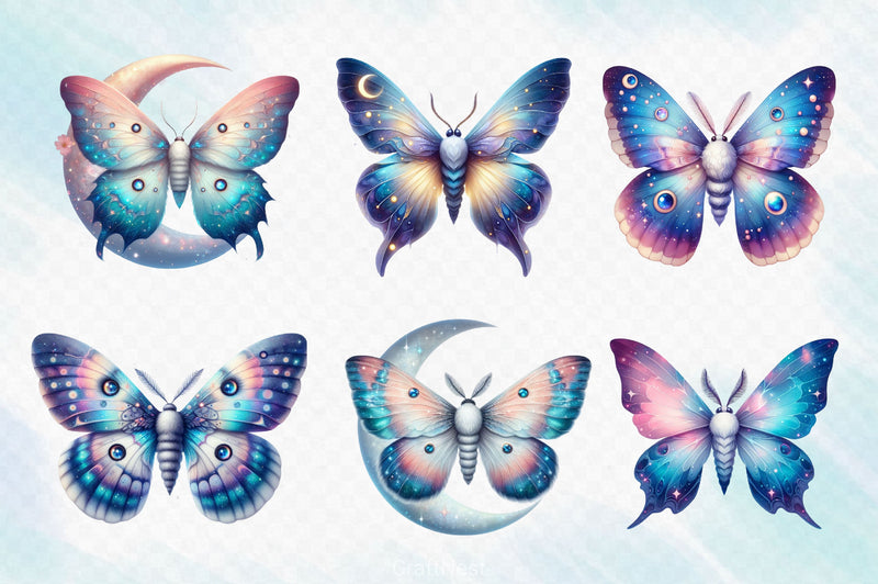 Celestial Moth Clipart Bundle - CraftNest - Digital Crafting and Art