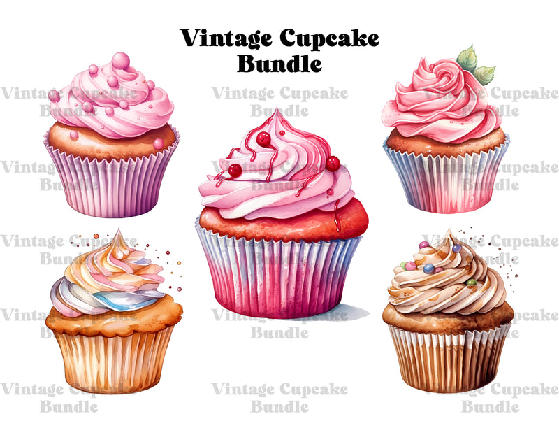 Vintage Cupcakes Clipart - CraftNest