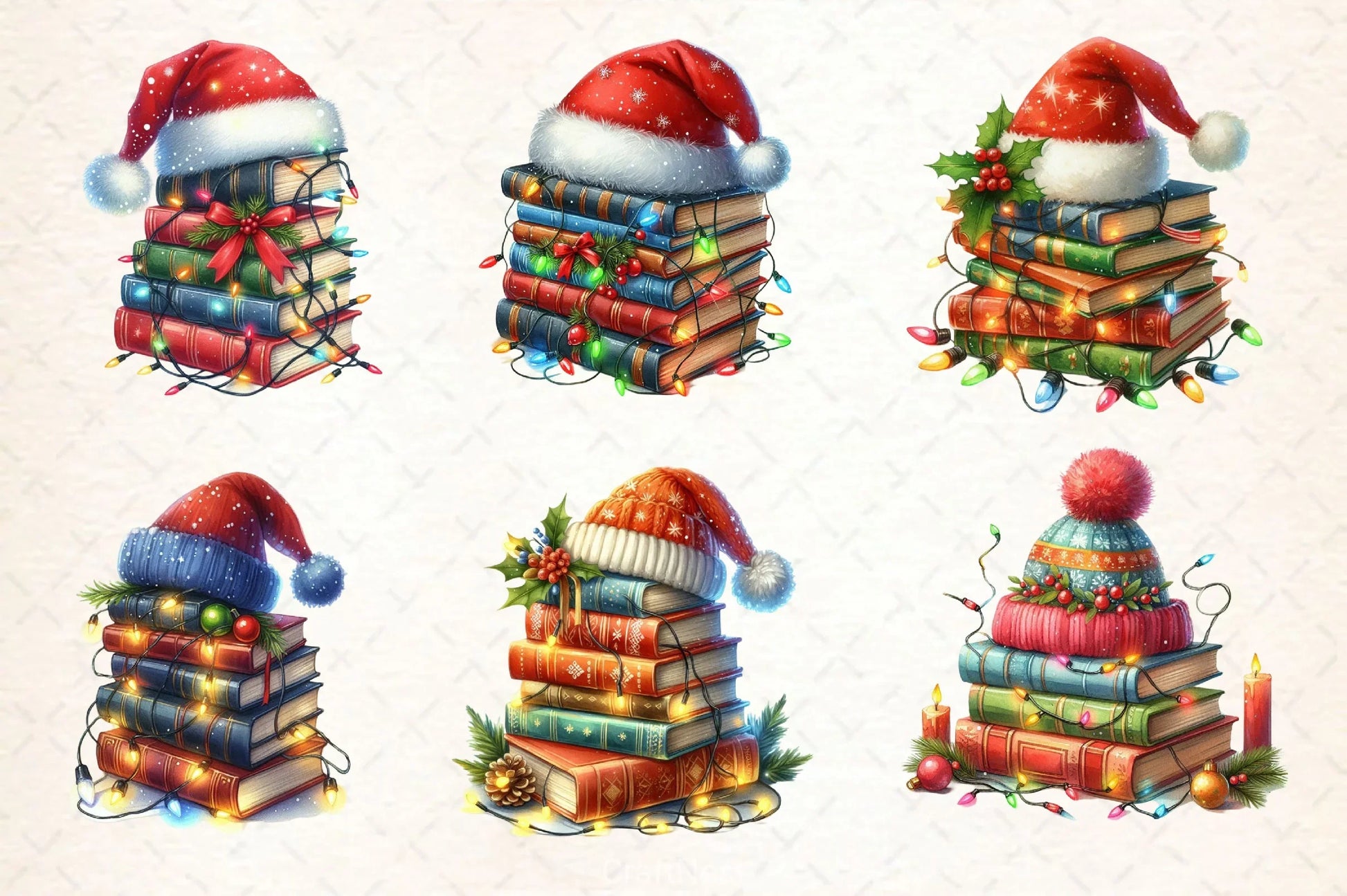 Watercolor Christmas Book Stack Clipart Bundle - CraftNest - Digital Crafting and Art