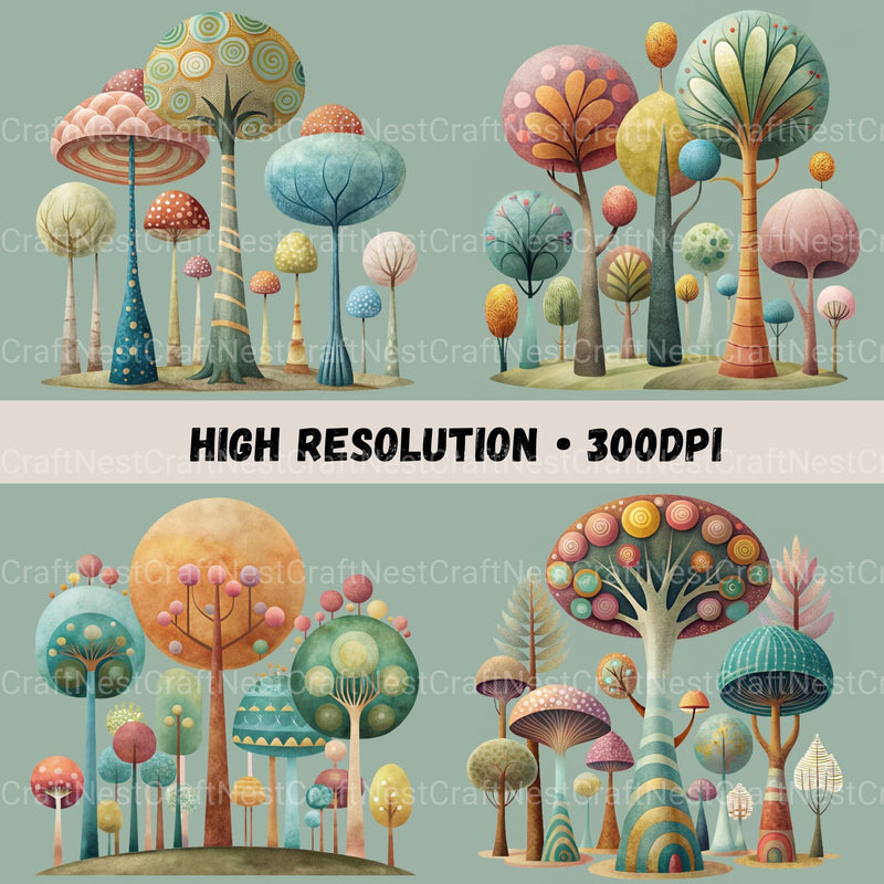 Quirky Trees Clipart Bundle - CraftNest - Digital Crafting and Art