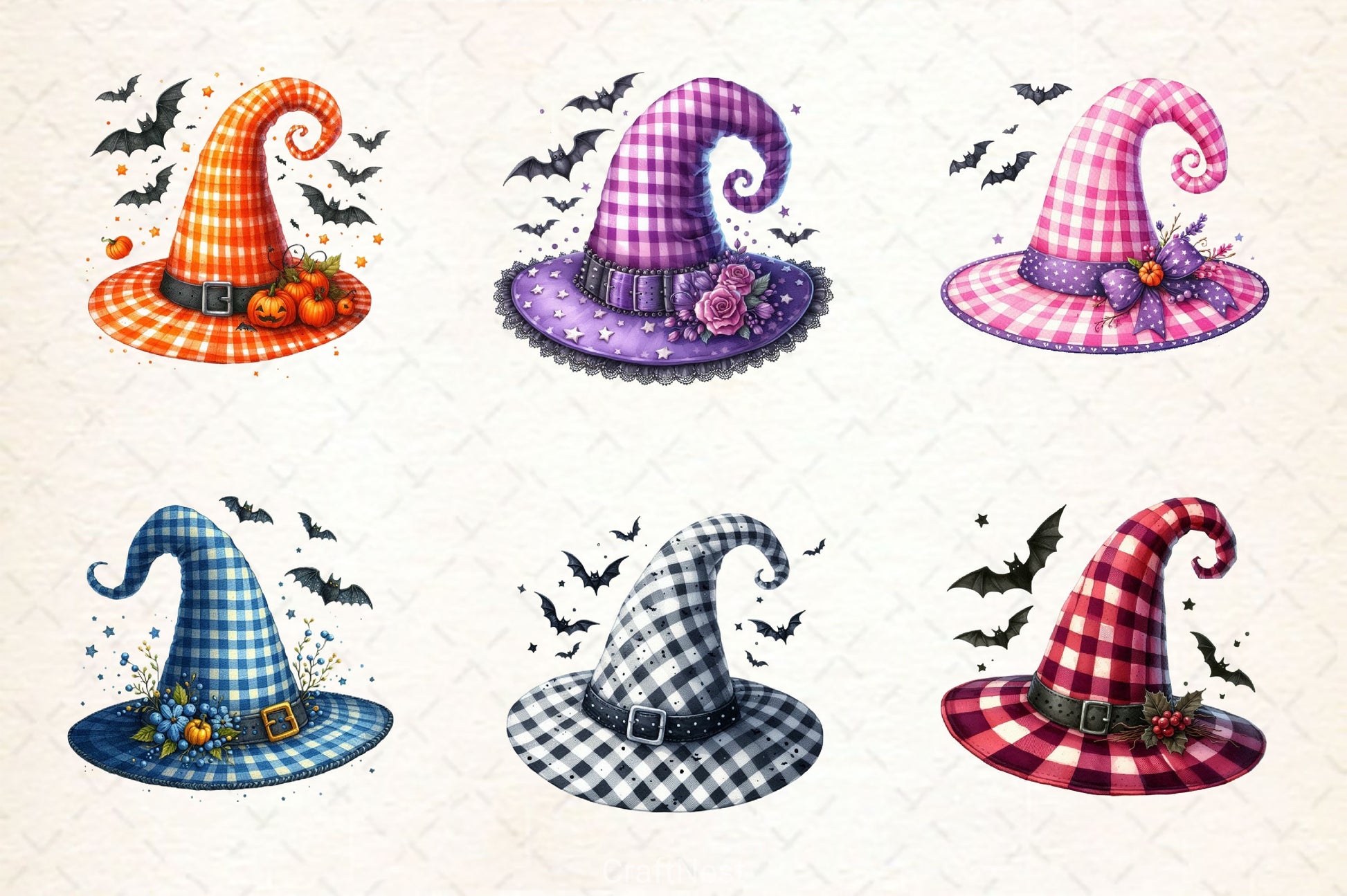 Gingham Witch Hat Halloween Clipart Bundle - CraftNest - Digital Crafting and Art