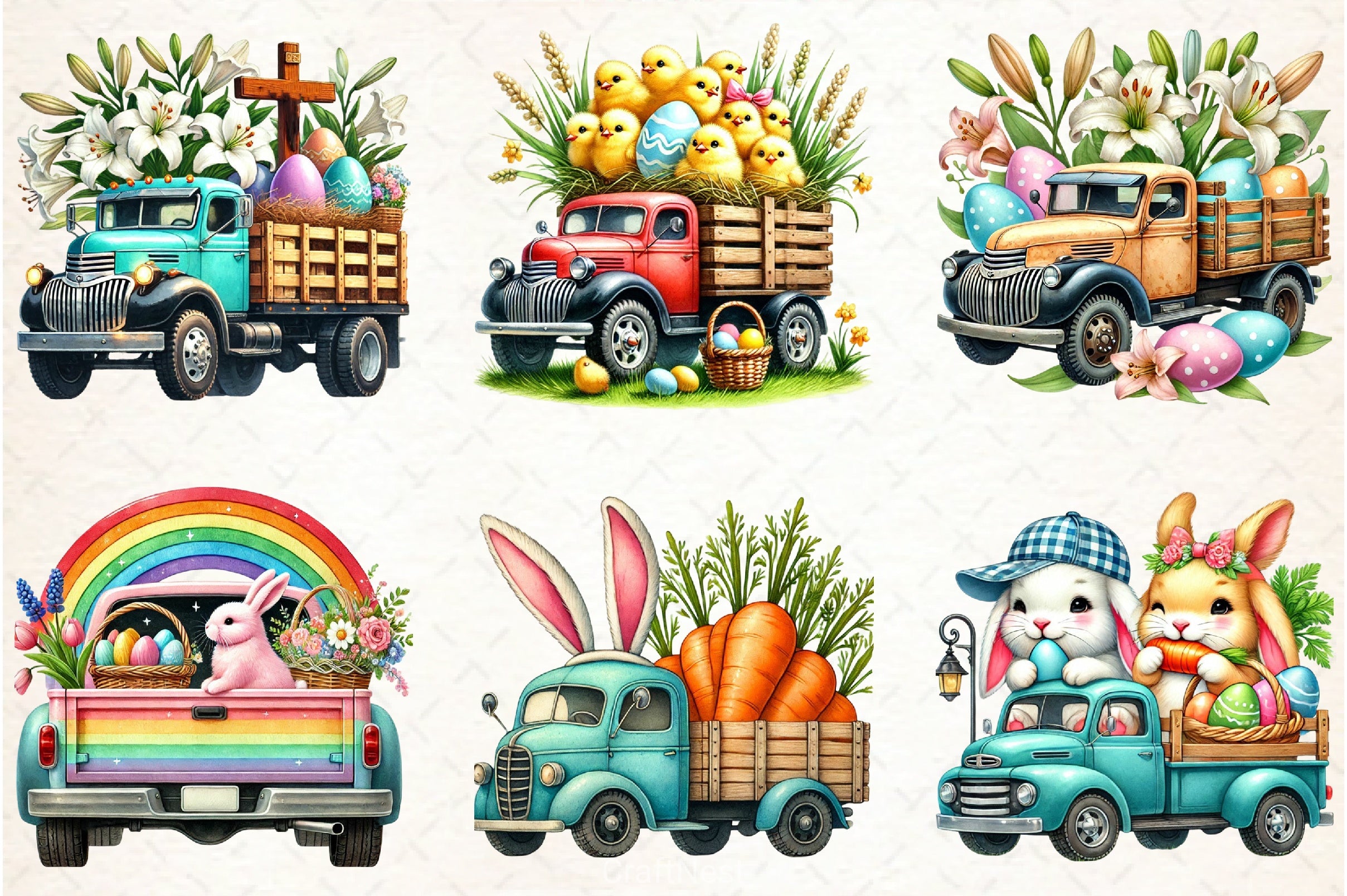 Easter Bunny Truck Clipart Bundle 3 - CraftNest - Digital Crafting and Art