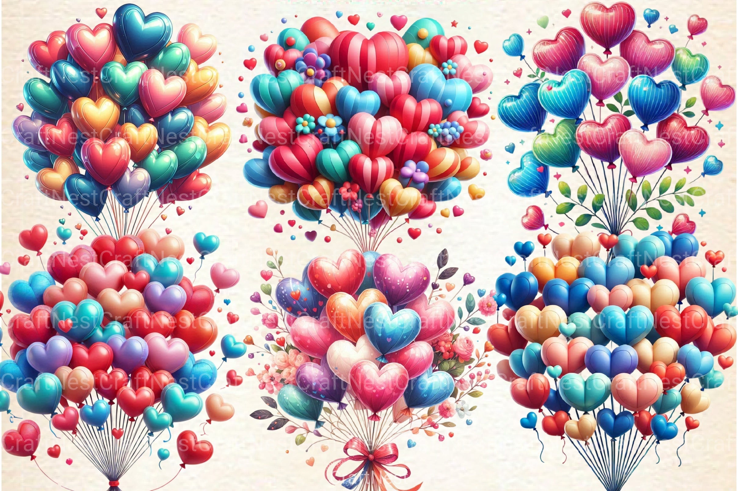 Valentine Heart Balloons Clipart Bundle - CraftNest - Digital Crafting and Art