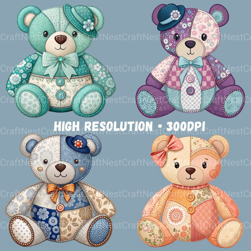 Patchwork Bears Clipart Bundle - CraftNest - Digital Crafting and Art