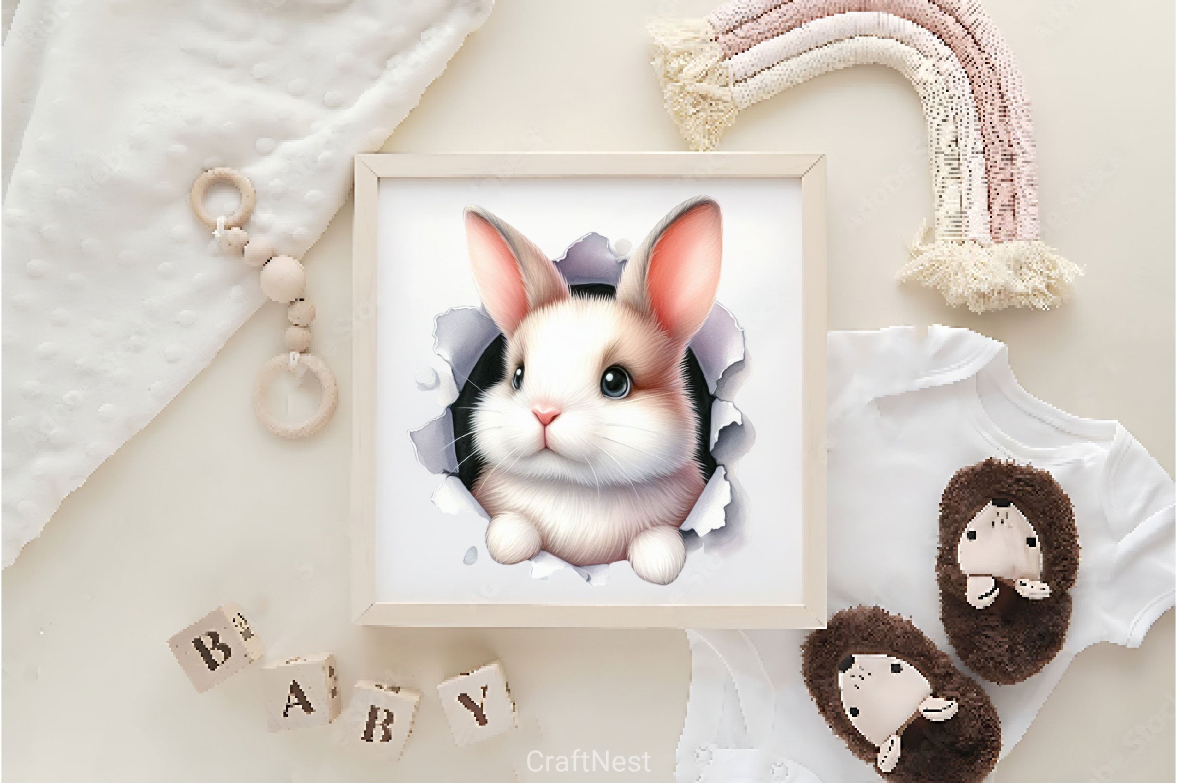 Bunny Peeks Out Of A Hole Clipart Bundle 2 - CraftNest - Digital Crafting and Art