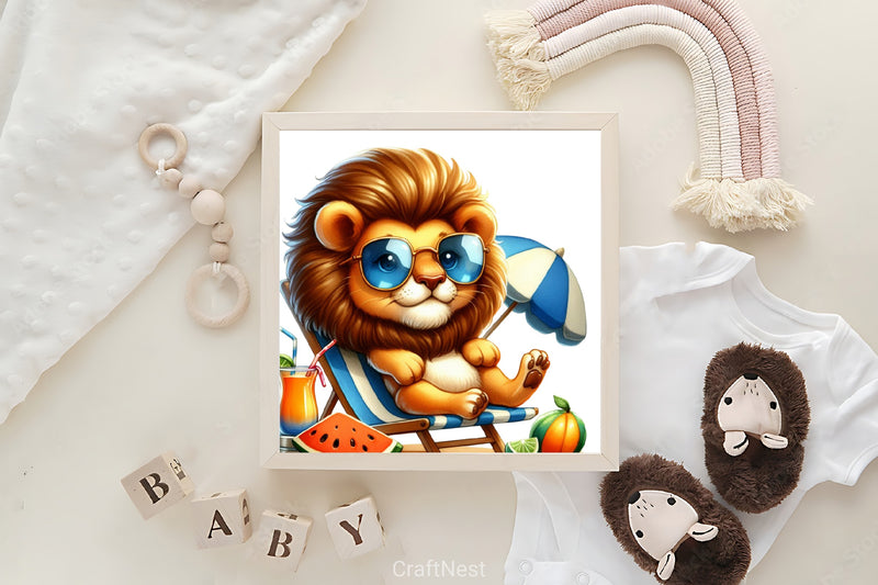 Cute Lion Beach Clipart Bundle - CraftNest - Digital Crafting and Art