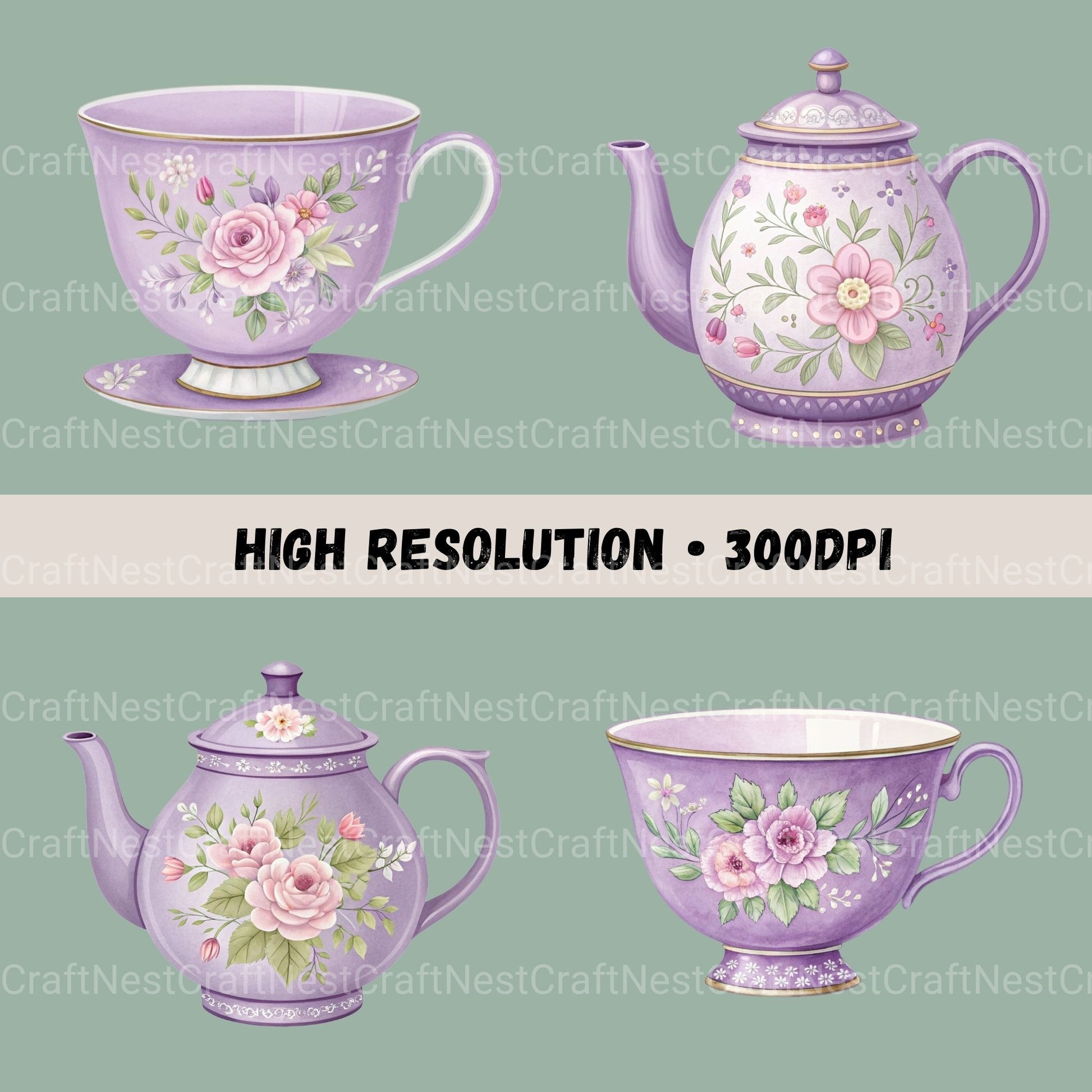 Tea Purple Clipart Bundle - CraftNest - Digital Crafting and Art