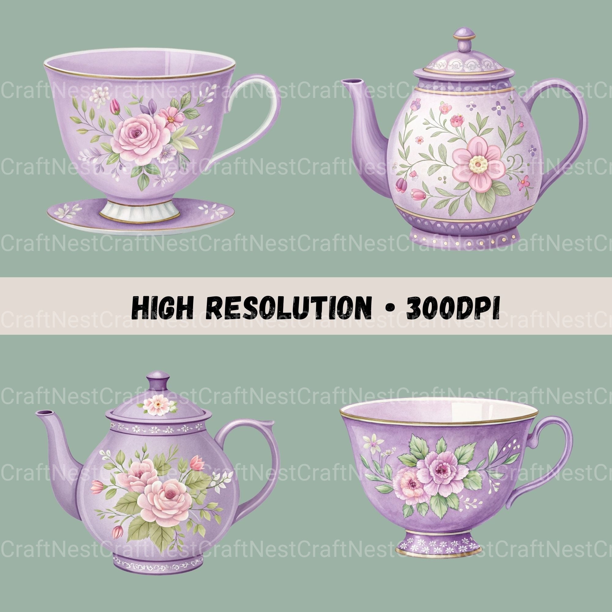 Tea Purple Clipart Bundle - CraftNest - Digital Crafting and Art